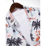 Men's Shirt Top, Flamingo & Coconut Tree Print, Camp Collar Bowling Shirts Short Sleeve Closure Summer Hawaiian Shirt Male Casual Button Up Shirt