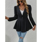 Button Front Flared Blazer, Elegant Notched Collar Long Sleeve Blazer For Office & Work, Women's Clothing