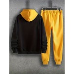 2pcs Men's Smile Face Color Block Print Hoodie and Sweatpants Set - Casual Long Sleeve Pullover for Spring and Fall